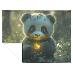 Baby Panda Playing with Glowing Butterflies Twilight Sky Vibrant Green Meadow Magical Serene Sherpa Fleece Blanket - Awakening Aesthetics