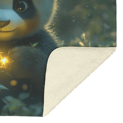 Baby Panda Playing with Glowing Butterflies Twilight Sky Vibrant Green Meadow Magical Serene Sherpa Fleece Blanket - Awakening Aesthetics