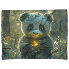 Baby Panda Playing with Glowing Butterflies Twilight Sky Vibrant Green Meadow Magical Serene Sherpa Fleece Blanket - Awakening Aesthetics