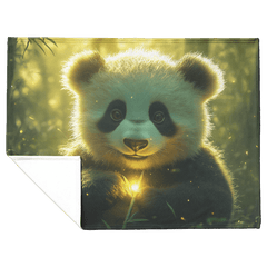 Baby Panda Playing with Glowing Butterflies Twilight Sky Vibrant Green Meadow Magical Serene Sherpa Fleece Blanket - Awakening Aesthetics