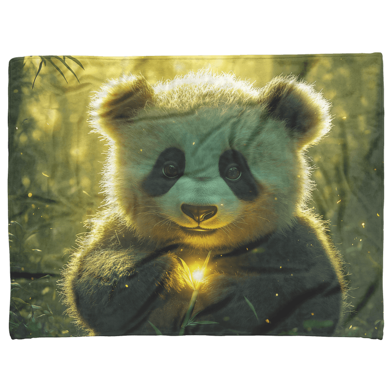 Baby Panda Playing with Glowing Butterflies Twilight Sky Vibrant Green Meadow Magical Serene Sherpa Fleece Blanket - Awakening Aesthetics