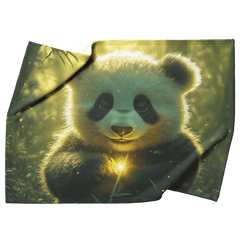 Baby Panda Playing with Glowing Butterflies Twilight Sky Vibrant Green Meadow Magical Serene Sherpa Fleece Blanket - Awakening Aesthetics