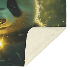 Baby Panda Playing with Glowing Butterflies Twilight Sky Vibrant Green Meadow Magical Serene Sherpa Fleece Blanket - Awakening Aesthetics