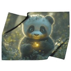 Baby Panda Playing with Glowing Butterflies Twilight Sky Vibrant Green Meadow Magical Serene Sherpa Fleece Blanket - Awakening Aesthetics