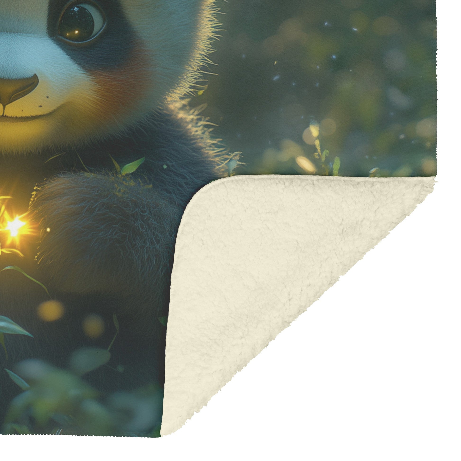 Baby Panda Playing with Glowing Butterflies Twilight Sky Vibrant Green Meadow Magical Serene Sherpa Fleece Blanket - Awakening Righteousness