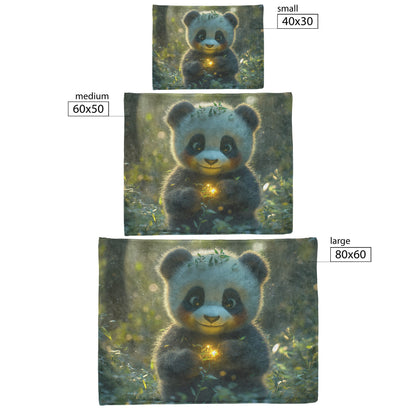 Baby Panda Playing with Glowing Butterflies Twilight Sky Vibrant Green Meadow Magical Serene Sherpa Fleece Blanket - Awakening Righteousness