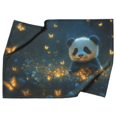Baby Panda Playing with Glowing Butterflies Vibrant Green Meadow Twilight Sky Magical Serene Fleece Sherpa Blanket - Awakening Aesthetics