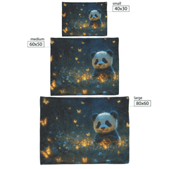 Baby Panda Playing with Glowing Butterflies Vibrant Green Meadow Twilight Sky Magical Serene Fleece Sherpa Blanket - Awakening Aesthetics