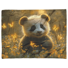 Baby Panda Playing with Glowing Butterflies Vibrant Green Meadow Twilight Sky Magical Serene Sherpa Fleece Blanket - Awakening Aesthetics