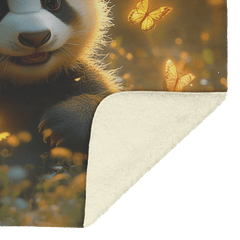 Baby Panda Playing with Glowing Butterflies Vibrant Green Meadow Twilight Sky Magical Serene Sherpa Fleece Blanket - Awakening Aesthetics