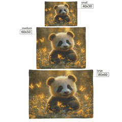Baby Panda Playing with Glowing Butterflies Vibrant Green Meadow Twilight Sky Magical Serene Sherpa Fleece Blanket - Awakening Aesthetics