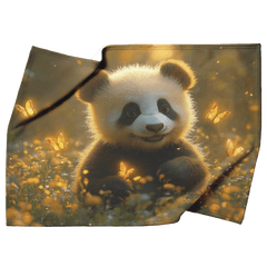 Baby Panda Playing with Glowing Butterflies Vibrant Green Meadow Twilight Sky Magical Serene Sherpa Fleece Blanket - Awakening Aesthetics
