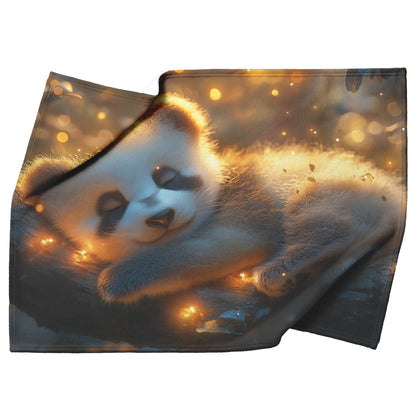 Baby Panda Sleeping on Glowing Tree Branch Twilight Sky Soft Light Magical Atmosphere Sherpa Fleece Blanket - Awakening Righteousness