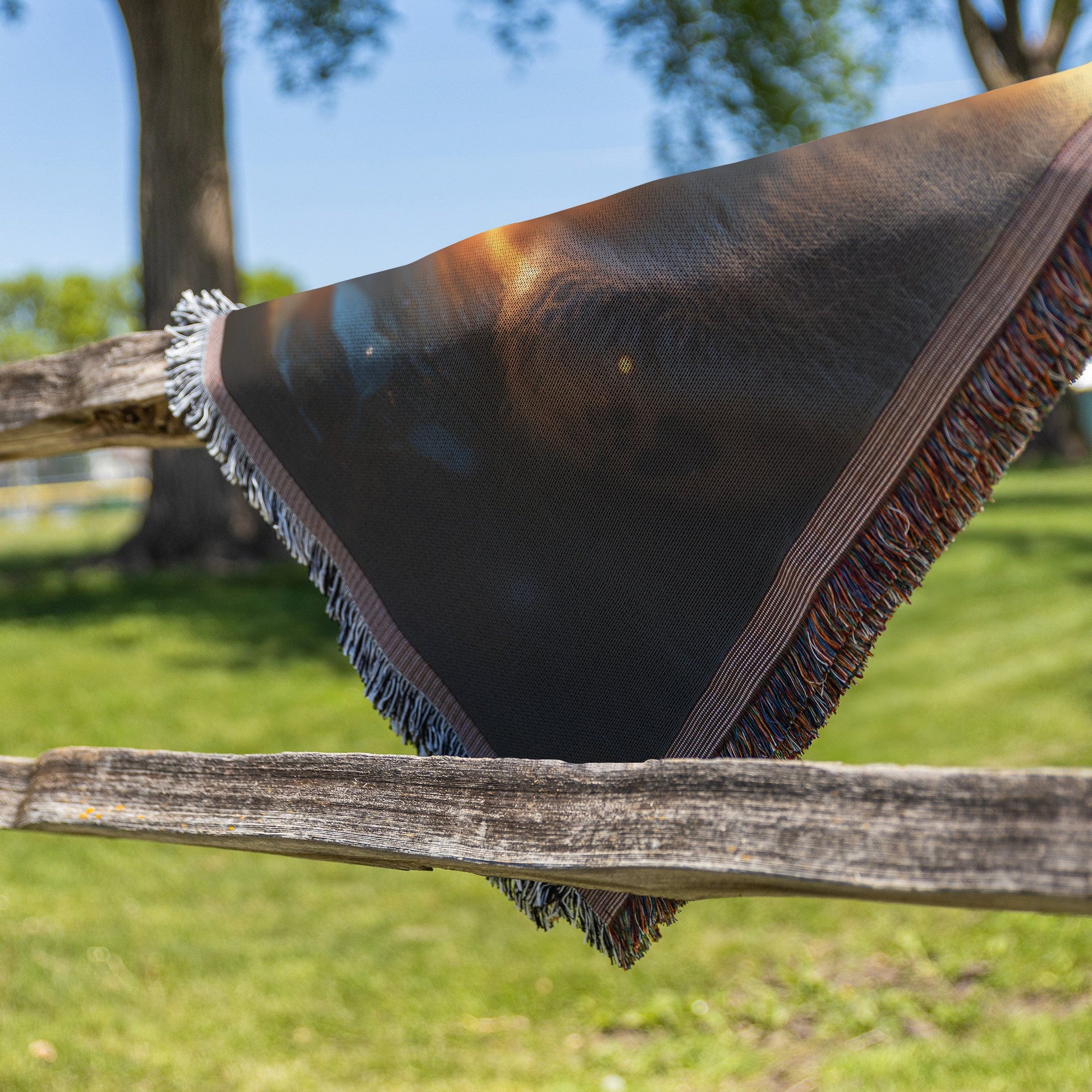 Baby Panda Sleeping Peacefully on Glowing Tree Branch Under Twilight Sky Woven Throw Blanket - Awakening Righteousness