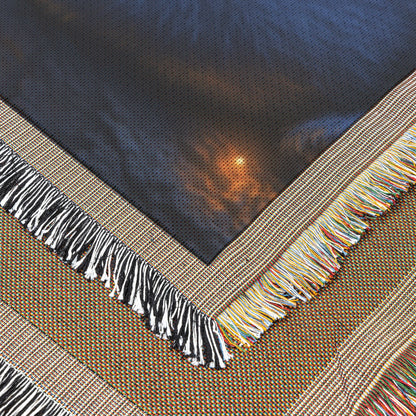 Baby Panda Sleeping Peacefully on Glowing Tree Branch Under Twilight Sky Woven Throw Blanket - Awakening Righteousness