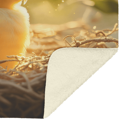 Baby Parrot Sitting in Glowing Nest Surrounded by Mist and Shimmering Golden Light Fleece Sherpa Blanket - Awakening Righteousness
