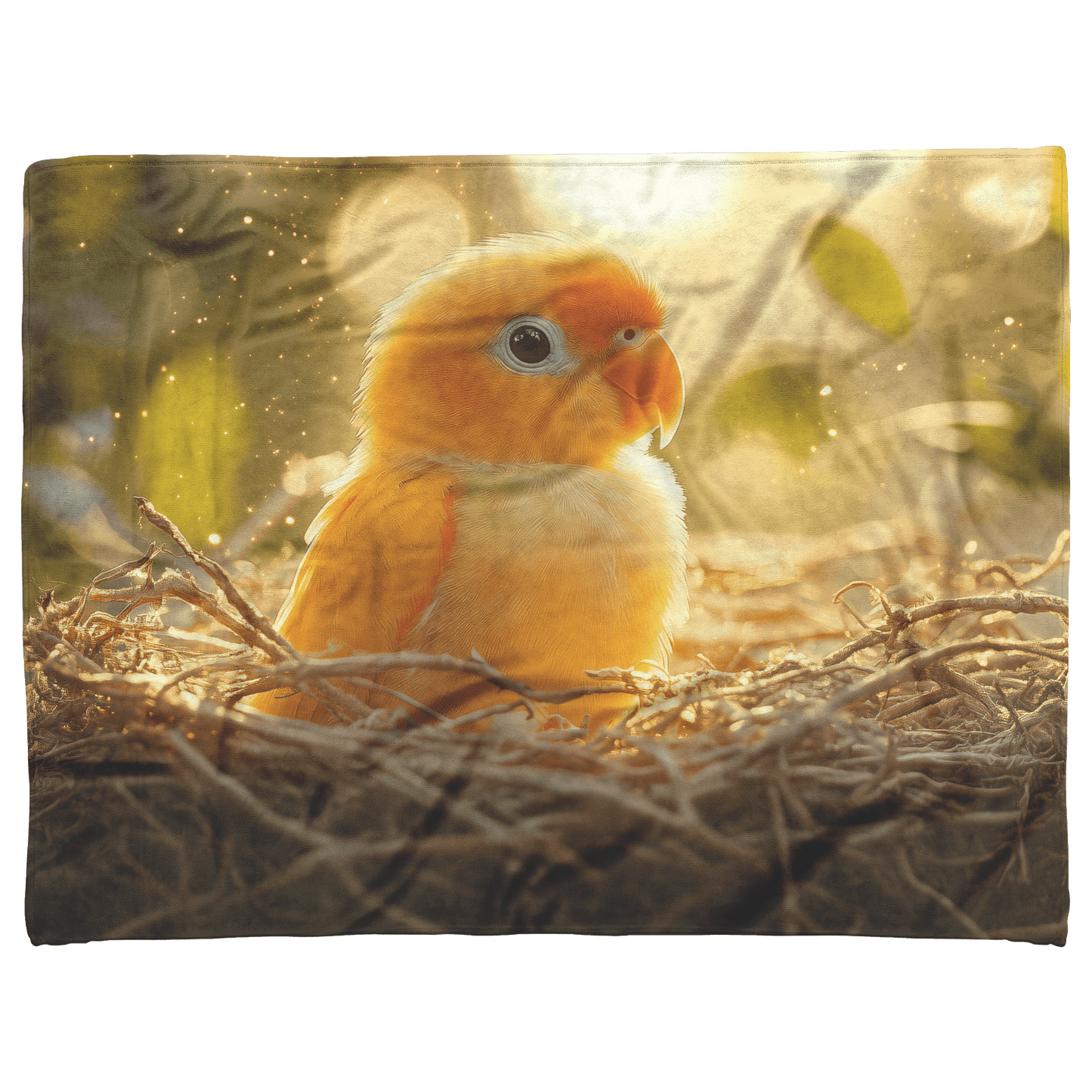 Baby Parrot Sitting in Glowing Nest Surrounded by Mist and Shimmering Golden Light Fleece Sherpa Blanket - Awakening Righteousness