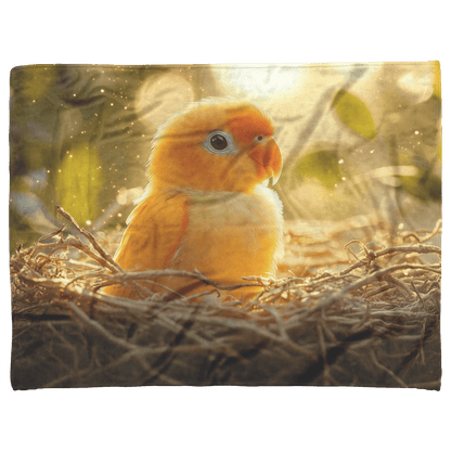 Baby Parrot Sitting in Glowing Nest Surrounded by Mist and Shimmering Golden Light Fleece Sherpa Blanket - Awakening Righteousness