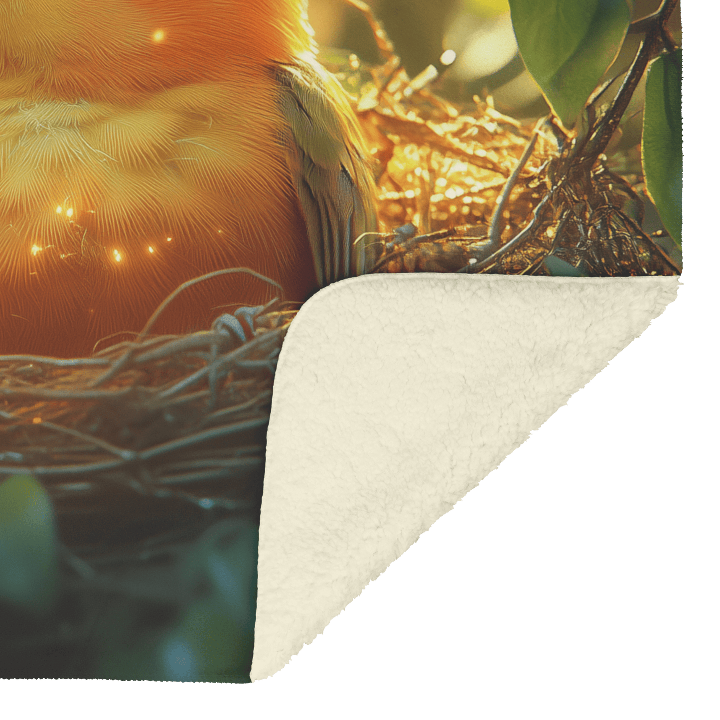 Baby Parrot Sitting in Glowing Nest Surrounded by Mist and Shimmering Golden Light Fleece Sherpa Blanket - Awakening Righteousness