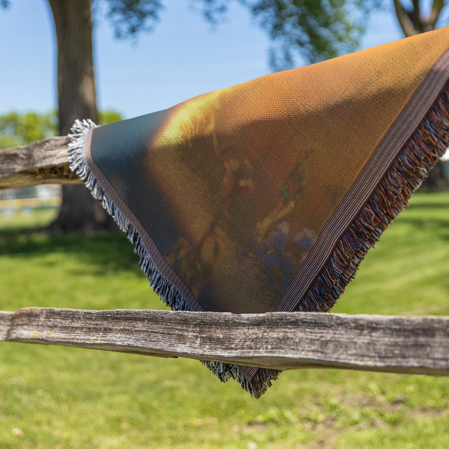 Baby Peacock with Young Girl in Wildflower Meadow Under Golden Sunrise Peaceful and Serene Woven Throw Blanket - Awakening Righteousness