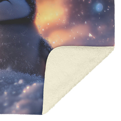 Baby Penguin Nestled in Snow Under Glowing Aurora Borealis Fleece Sherpa Blanket Magical Winter Atmosphere - Awakening Righteousness