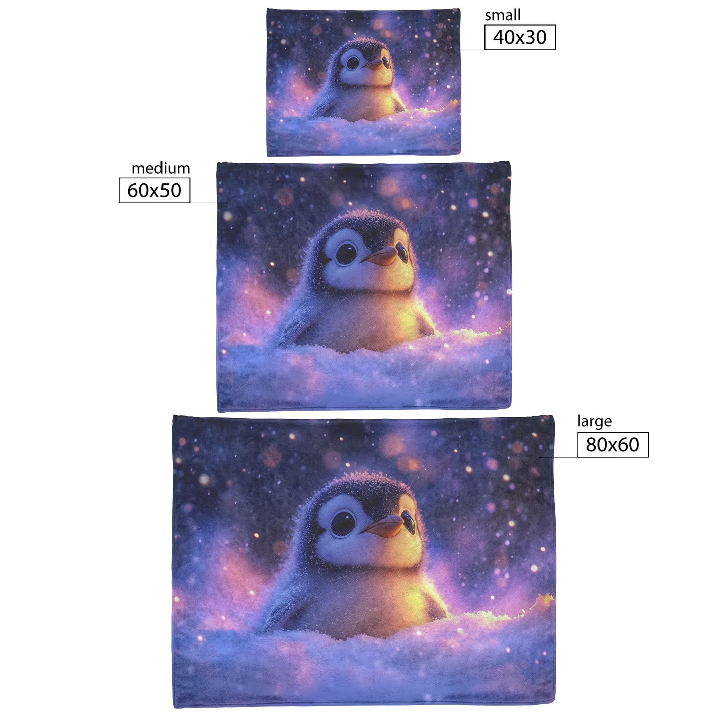 Baby Penguin Nestled in Snow Under Glowing Aurora Borealis Fleece Sherpa Blanket Magical Winter Atmosphere - Awakening Righteousness