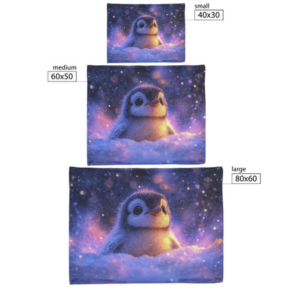 Baby Penguin Nestled in Snow Under Glowing Aurora Borealis Fleece Sherpa Blanket Magical Winter Atmosphere - Awakening Righteousness
