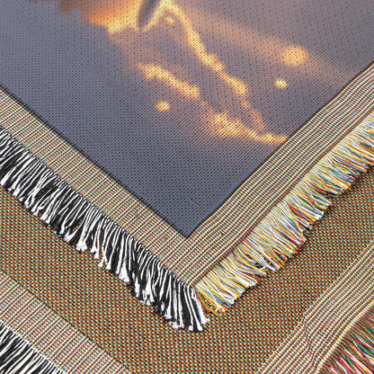 Baby Penguin with Glowing Feathers Standing Under Golden Sunlight in Peaceful Snow Filled Environment Woven Throw Blanket - Awakening Righteousness