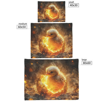 Baby Phoenix Hatching from Glowing Golden Egg with Soft Light and Mystical Embers Fleece Sherpa Blanket - Awakening Righteousness