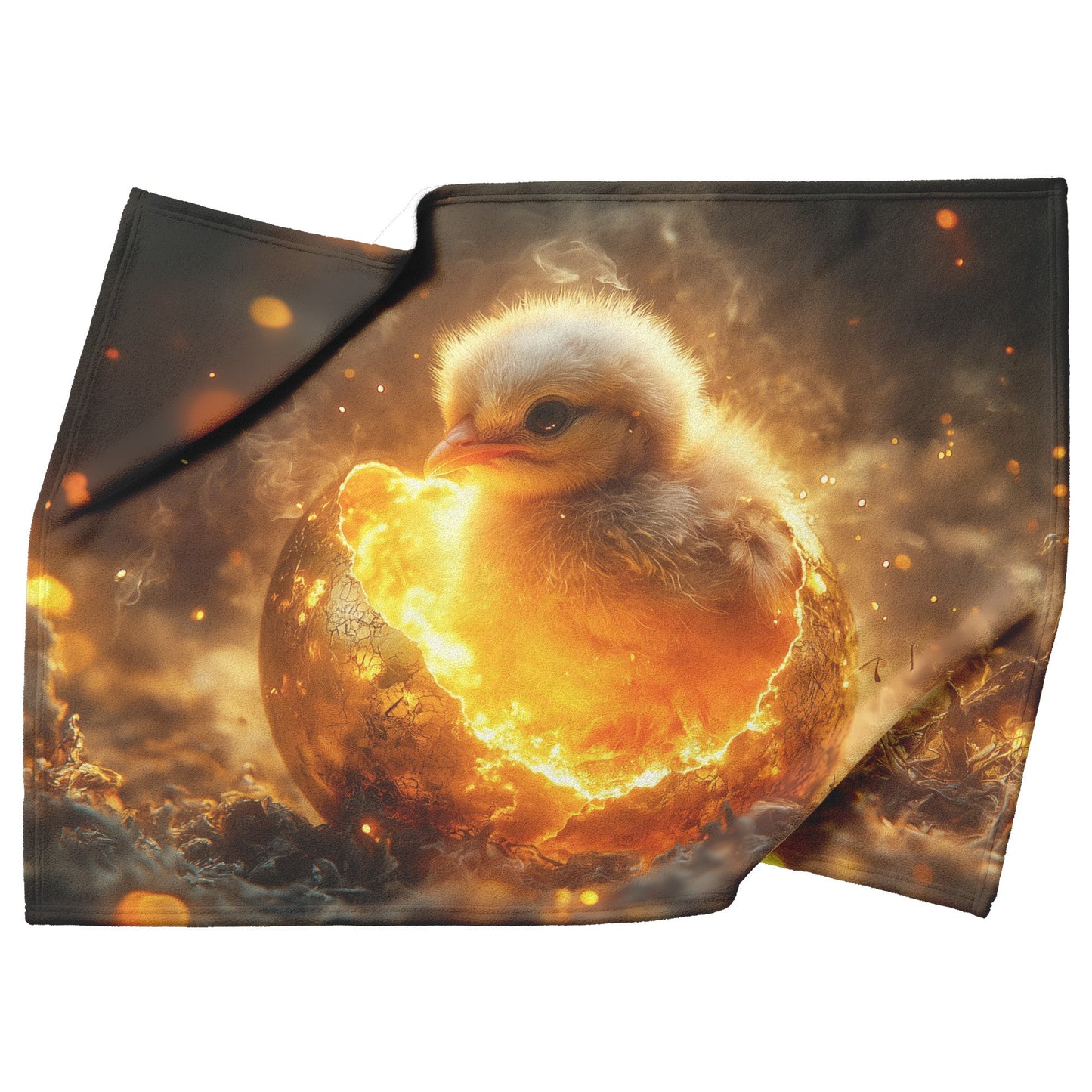 Baby Phoenix Hatching from Glowing Golden Egg with Soft Light and Mystical Embers Fleece Sherpa Blanket - Awakening Righteousness