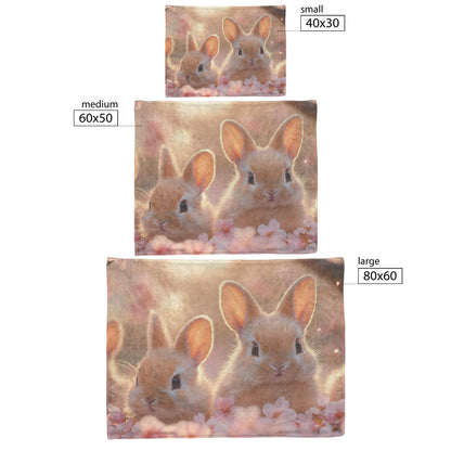 Baby Rabbits Playing Under Glowing Cherry Blossom Tree with Pink Petals in Golden Light Fleece Sherpa Blanket - Awakening Righteousness