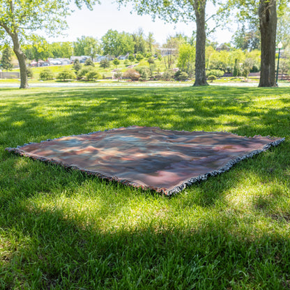 Baby Rabbits Playing Under Glowing Cherry Blossom Tree Woven Throw Blanket with Pink Petals and Soft Golden Light - Awakening Righteousness