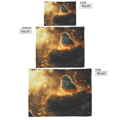 Baby Robin Sitting in Glowing Nest Surrounded by Soft Mist and Golden Morning Light Filtering Through Trees Fleece Sherpa Blanket - Awakening Righteousness