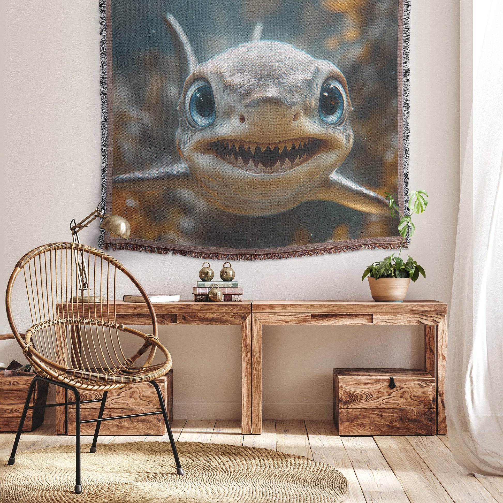 Baby Shark with Colorful Coral Reef Cozy Woven Throw Blanket - Awakening Righteousness