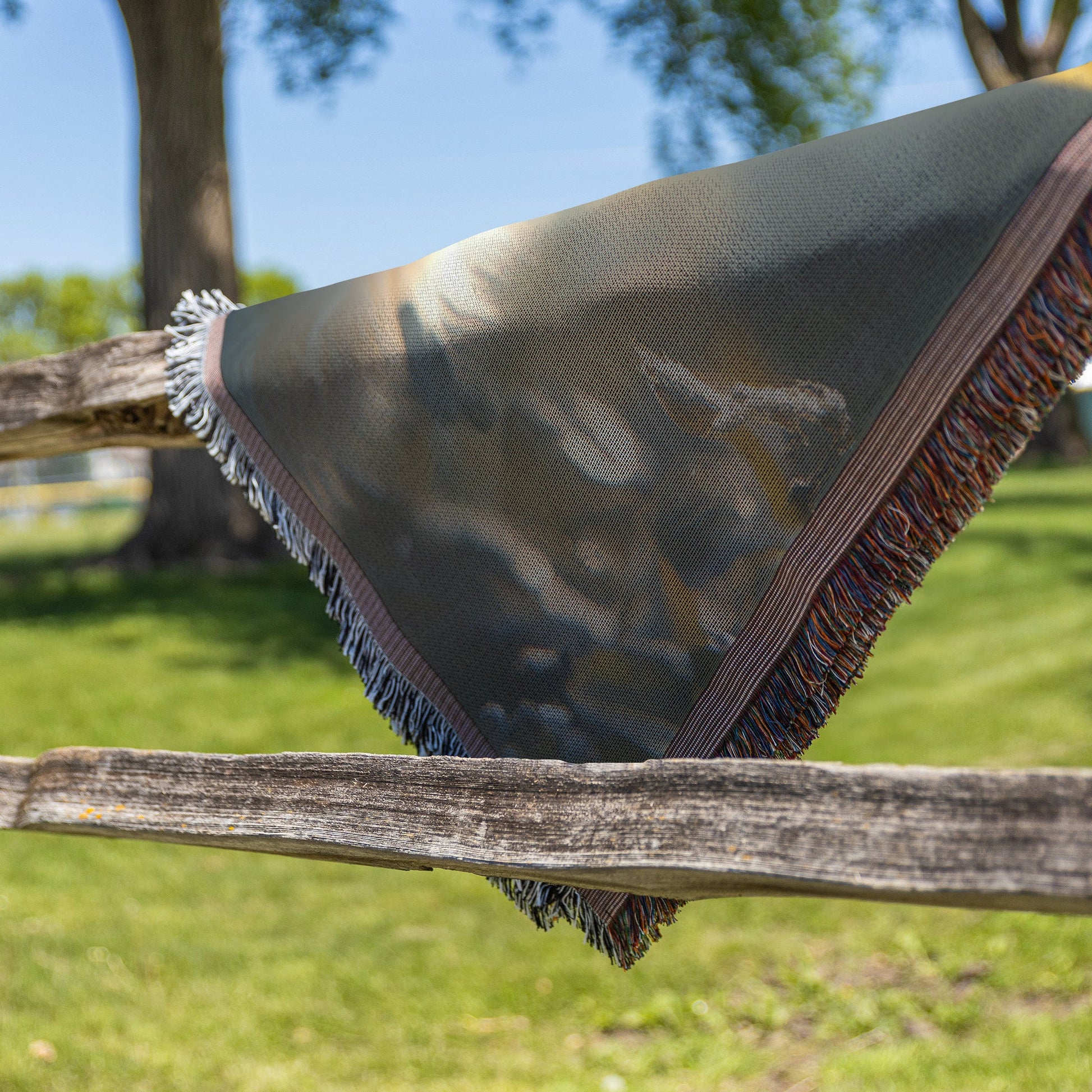 Baby Snow Fox with Blue Eyes in Forest Woven Throw Blanket - Awakening Righteousness