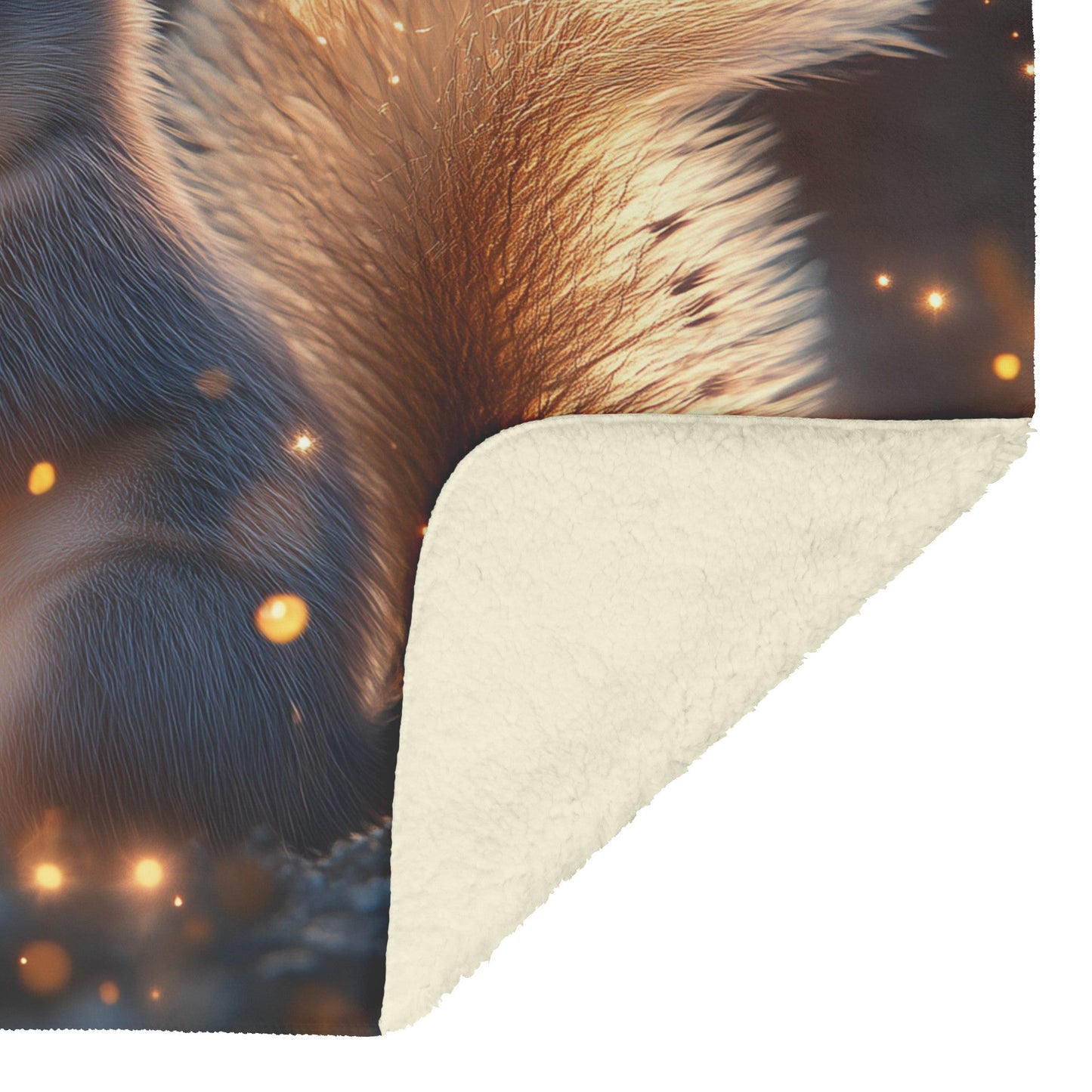 Baby Squirrel Holding Glowing Acorn in Magical Forest with Fireflies and Bioluminescent Plants Fleece Sherpa Blanket - Awakening Righteousness