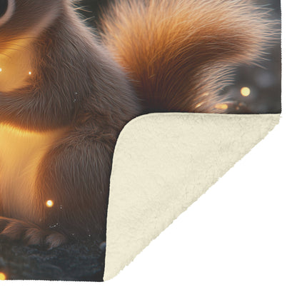 Baby Squirrel with Glowing Acorn in Magical Forest of Fireflies and Bioluminescent Plants Fleece Sherpa Blanket - Awakening Righteousness