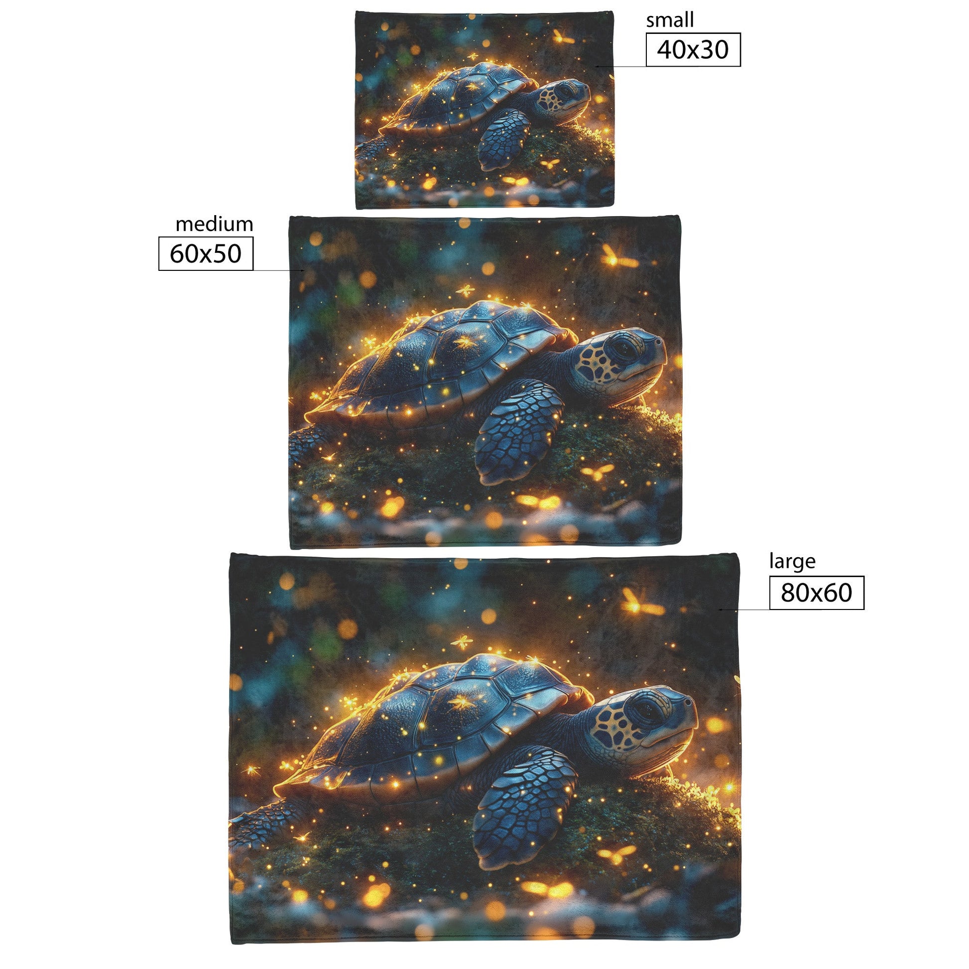 Baby Turtle Resting on Glowing Mossy Stone with Fireflies and Golden Forest Light Fleece Sherpa Blanket - Awakening Righteousness