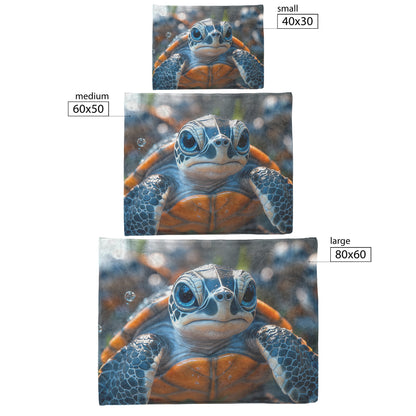 Baby Turtle with Expressive Eyes and Vibrant Colors Floating Serene Cozy Fleece Sherpa Blanket - Awakening Righteousness