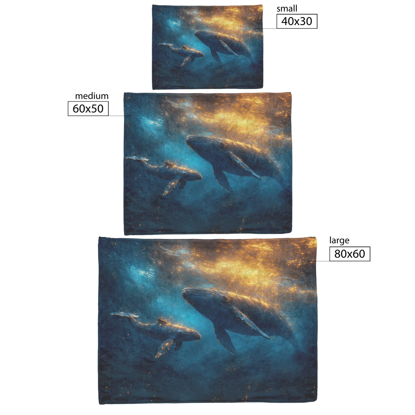 Baby Whale Swimming with Mother in Glowing Blue Ocean Magical Light Trails Golden Reflections Fleece Sherpa Blanket - Awakening Righteousness
