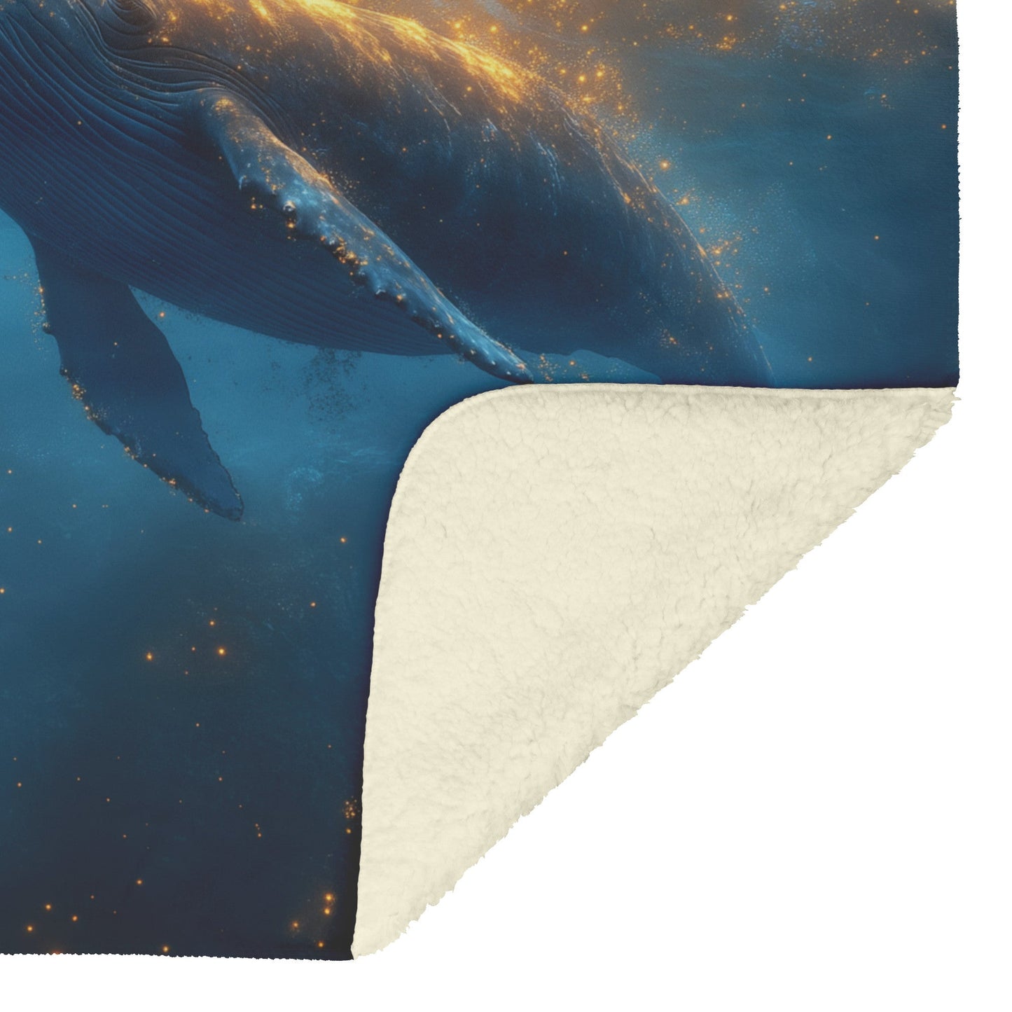 Baby Whale Swimming with Mother in Glowing Blue Ocean Magical Light Trails Golden Reflections Fleece Sherpa Blanket - Awakening Righteousness