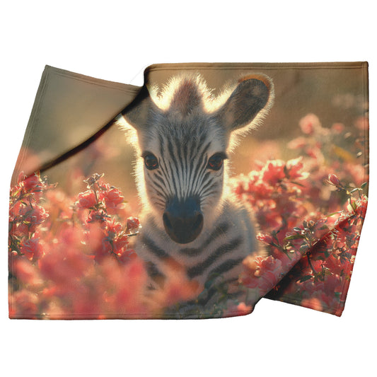 Baby Zebra in Blooming Savannah Cozy Sherpa Fleece Blanket - Awakening Righteousness