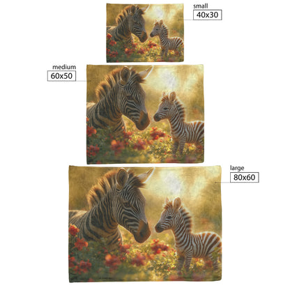 Baby Zebra with Mother Sherpa Fleece Blanket Lush Green Field Blooming Flowers Soft Sunlight Serene Wildlife Scene - Awakening Righteousness