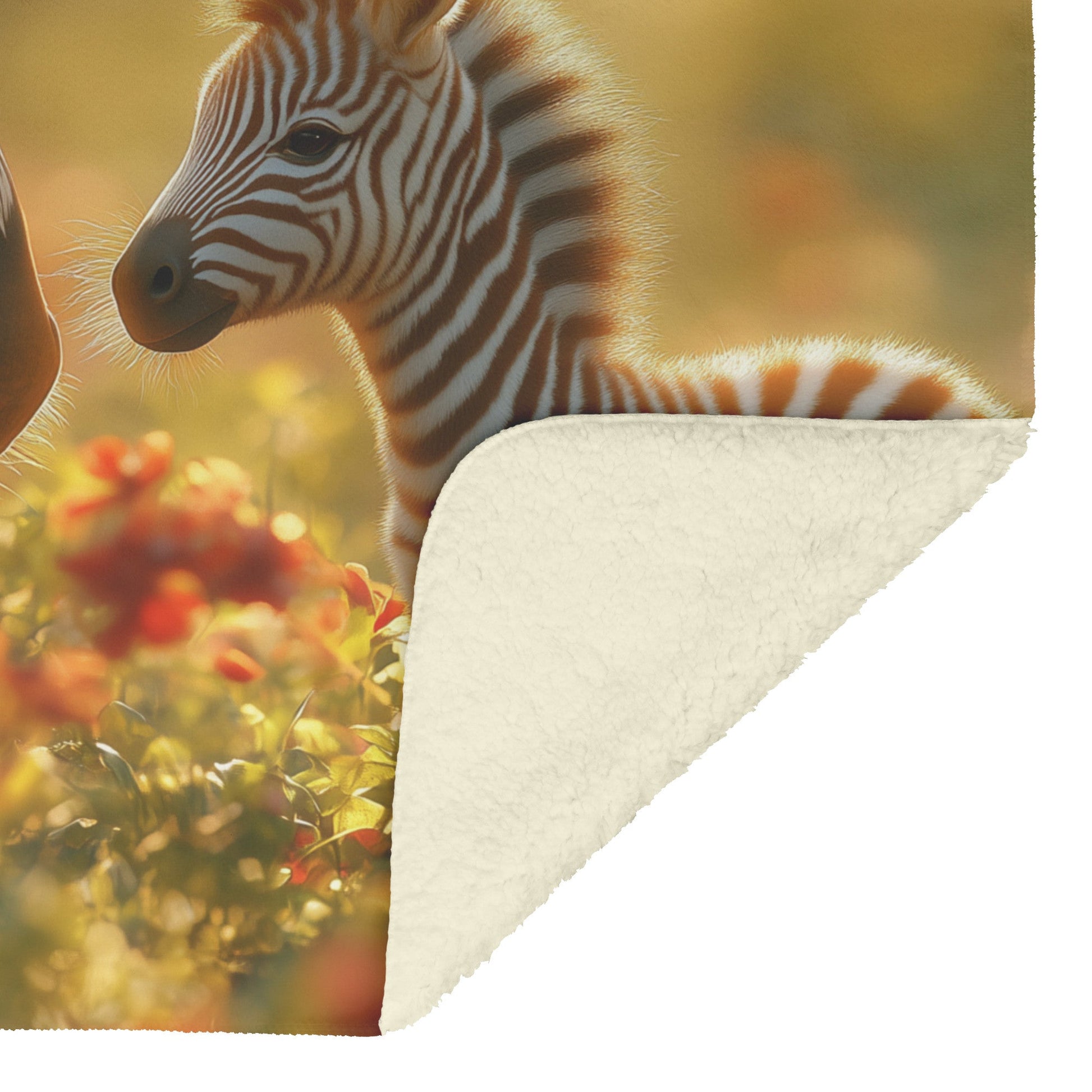 Baby Zebra with Mother Sherpa Fleece Blanket Lush Green Field Blooming Flowers Soft Sunlight Serene Wildlife Scene - Awakening Righteousness