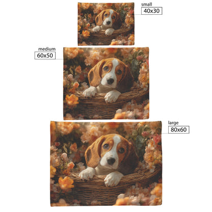 Basset Hound Puppy in Basket with Glowing Flowers and Morning Sunlight Fleece Sherpa Blanket - Awakening Righteousness