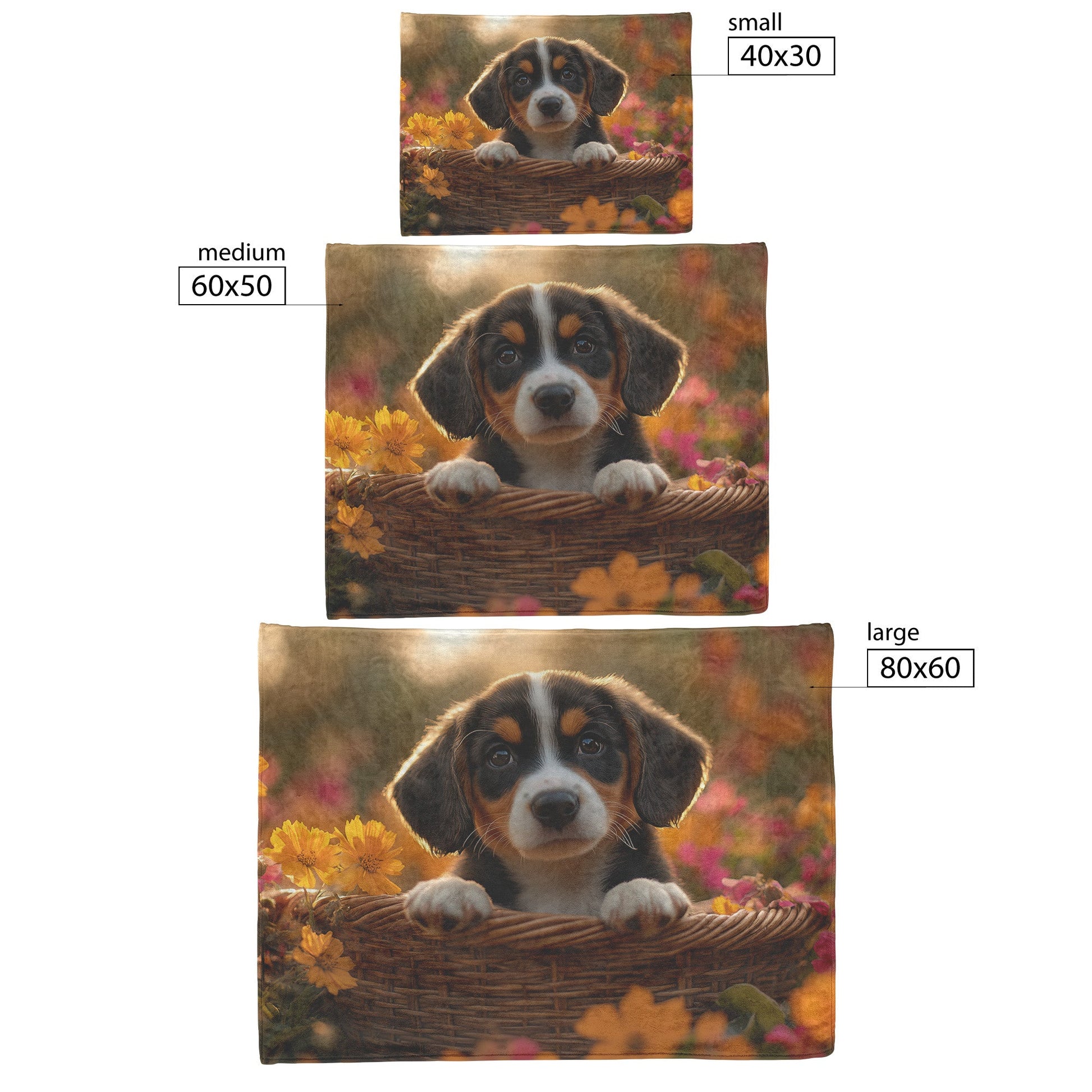 Basset Hound Puppy Sitting in Basket Surrounded by Glowing Flowers and Soft Morning Sunlight Fleece Blanket - Awakening Righteousness