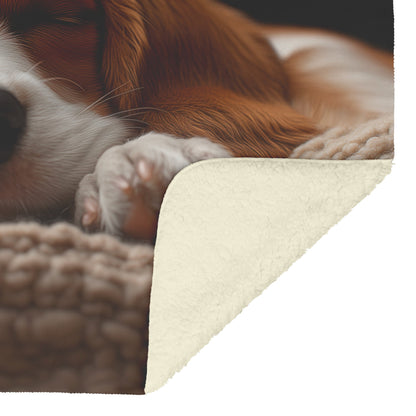 Basset Hound Puppy Sleeping Peacefully on Cozy Blanket by Glowing Fireplace Fleece Sherpa Blanket - Awakening Righteousness