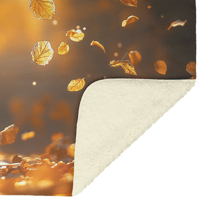 Basset Hound Standing on Forest Path with Glowing Autumn Leaves and Golden Sunlight Fleece Sherpa Blanket - Awakening Righteousness
