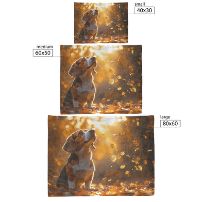 Basset Hound Standing on Forest Path with Glowing Autumn Leaves and Golden Sunlight Fleece Sherpa Blanket - Awakening Righteousness