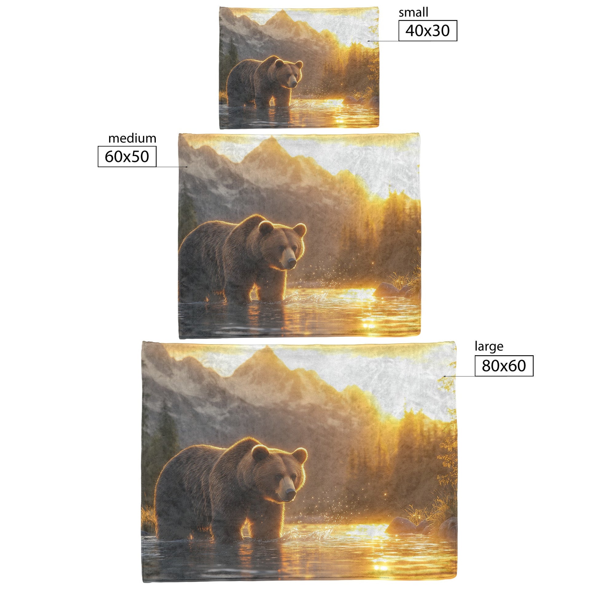 Bear Fishing in Glowing River with Sparkling Water Droplets and Majestic Mountains Fleece Sherpa Blanket - Awakening Righteousness